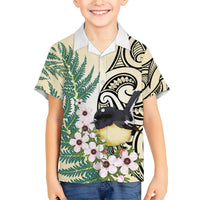 Endemic Tomtit New Zealand Kid Hawaiian Shirt Miromiro Manuka Silver Fern Maori Pattern