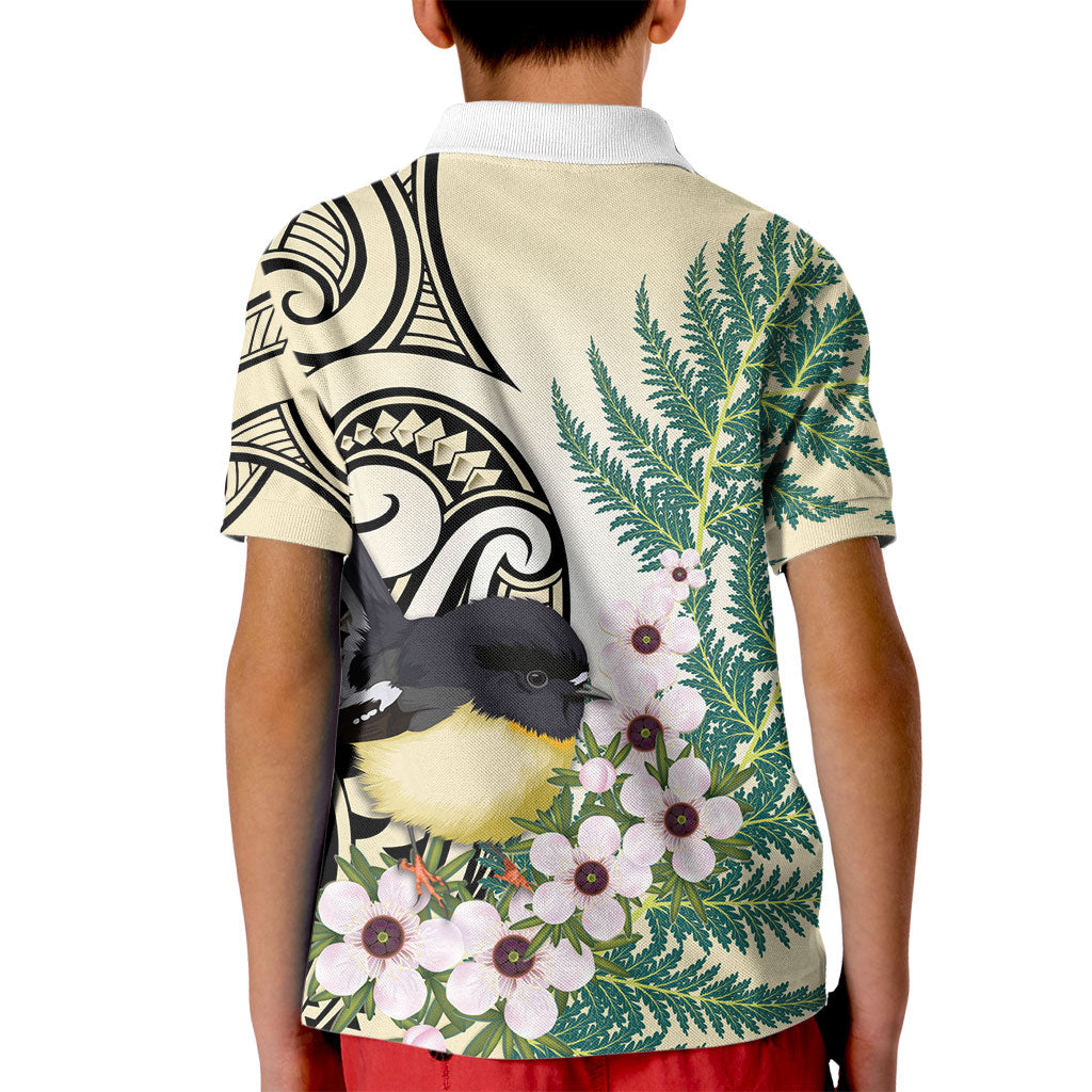 Endemic Tomtit New Zealand Kid Polo Shirt Miromiro Manuka Silver Fern Maori Pattern