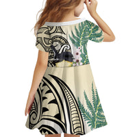 Endemic Tomtit New Zealand Kid Short Sleeve Dress Miromiro Manuka Silver Fern Maori Pattern LT14 - Polynesian Pride