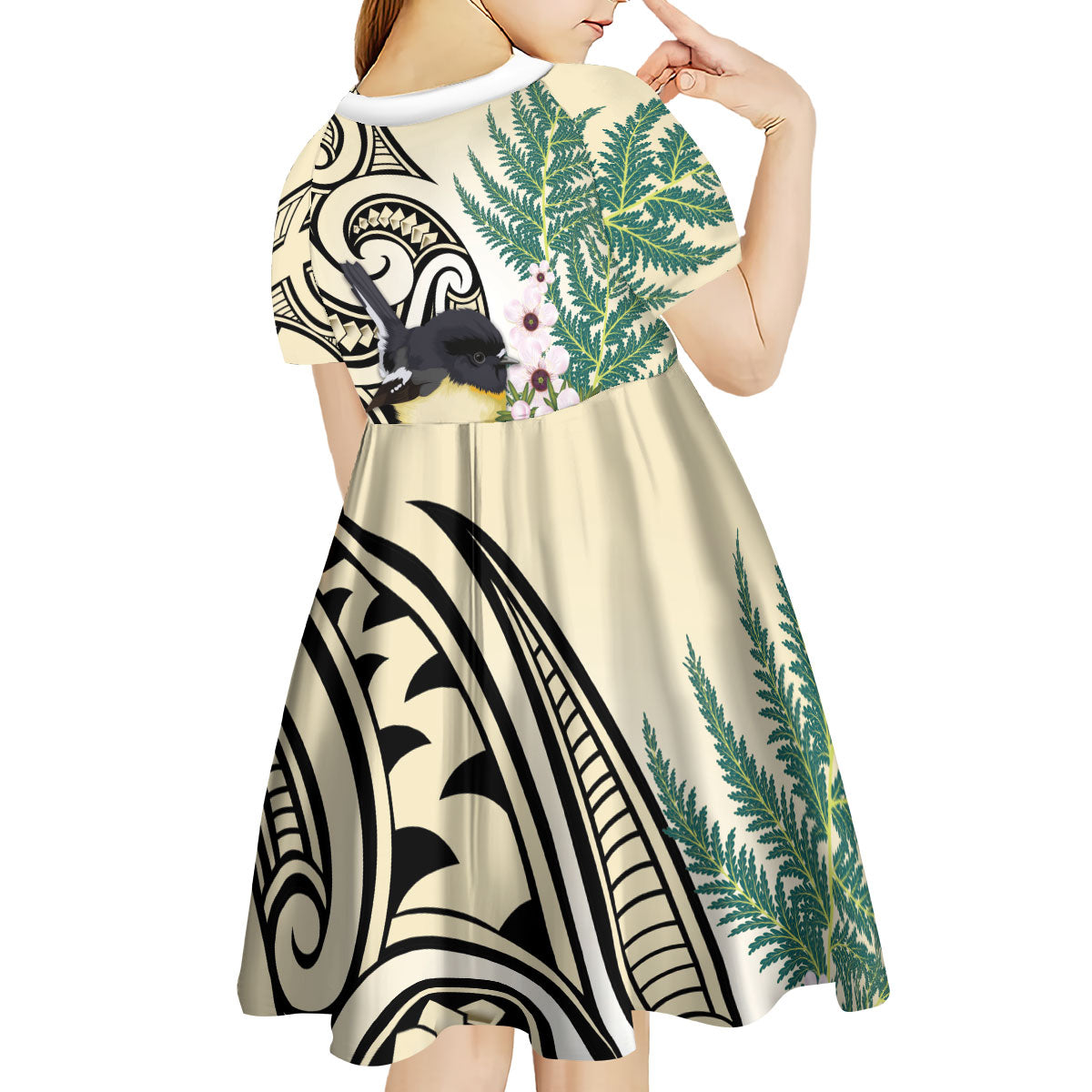 Endemic Tomtit New Zealand Kid Short Sleeve Dress Miromiro Manuka Silver Fern Maori Pattern LT14 - Polynesian Pride