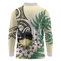 Endemic Tomtit New Zealand Long Sleeve Polo Shirt Miromiro Manuka Silver Fern Maori Pattern
