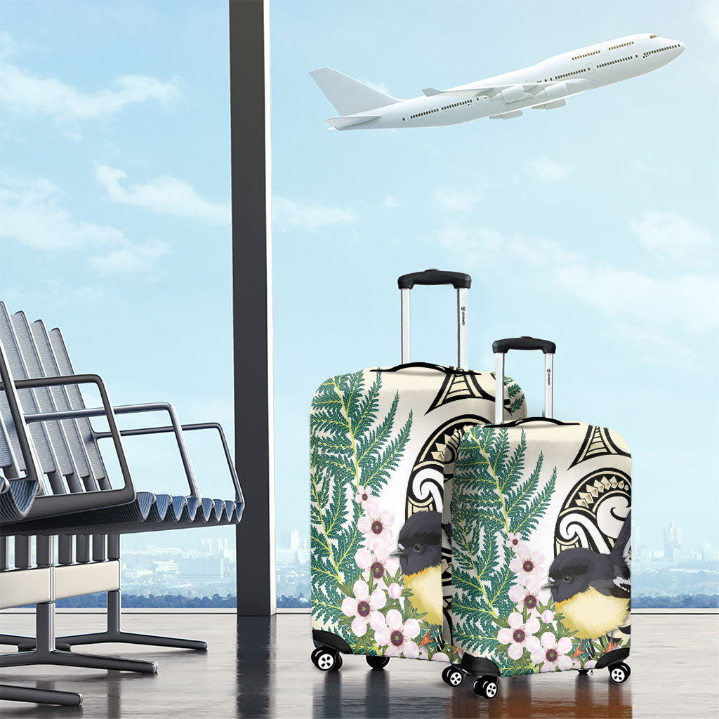 Endemic Tomtit New Zealand Luggage Cover Miromiro Manuka Silver Fern Maori Pattern