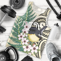Endemic Tomtit New Zealand Men Tank Top Miromiro Manuka Silver Fern Maori Pattern