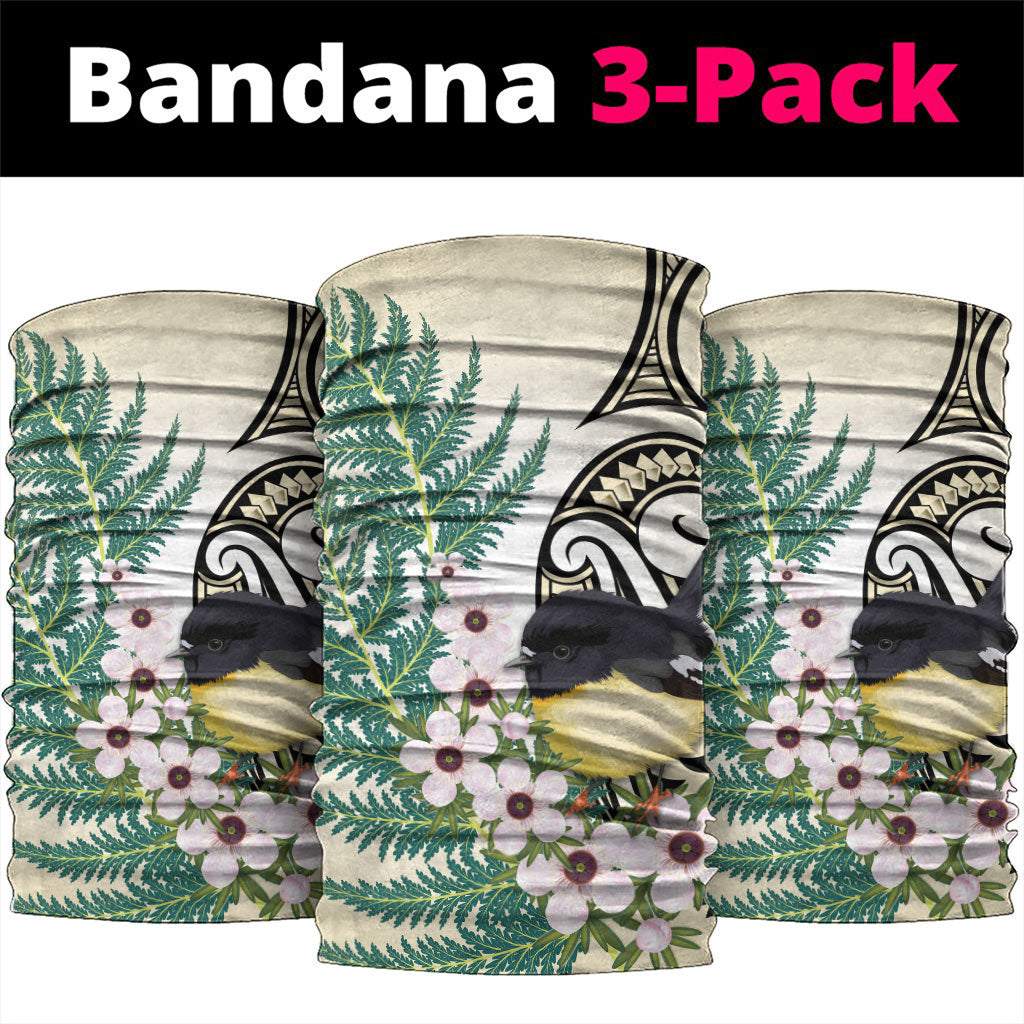 Endemic Tomtit New Zealand Neck Gaiter Miromiro Manuka Silver Fern Maori Pattern