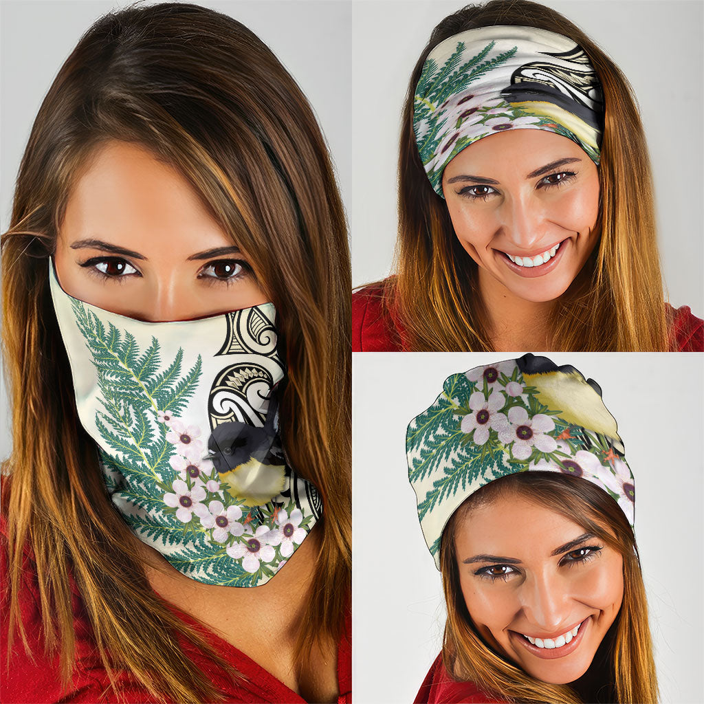 Endemic Tomtit New Zealand Neck Gaiter Miromiro Manuka Silver Fern Maori Pattern