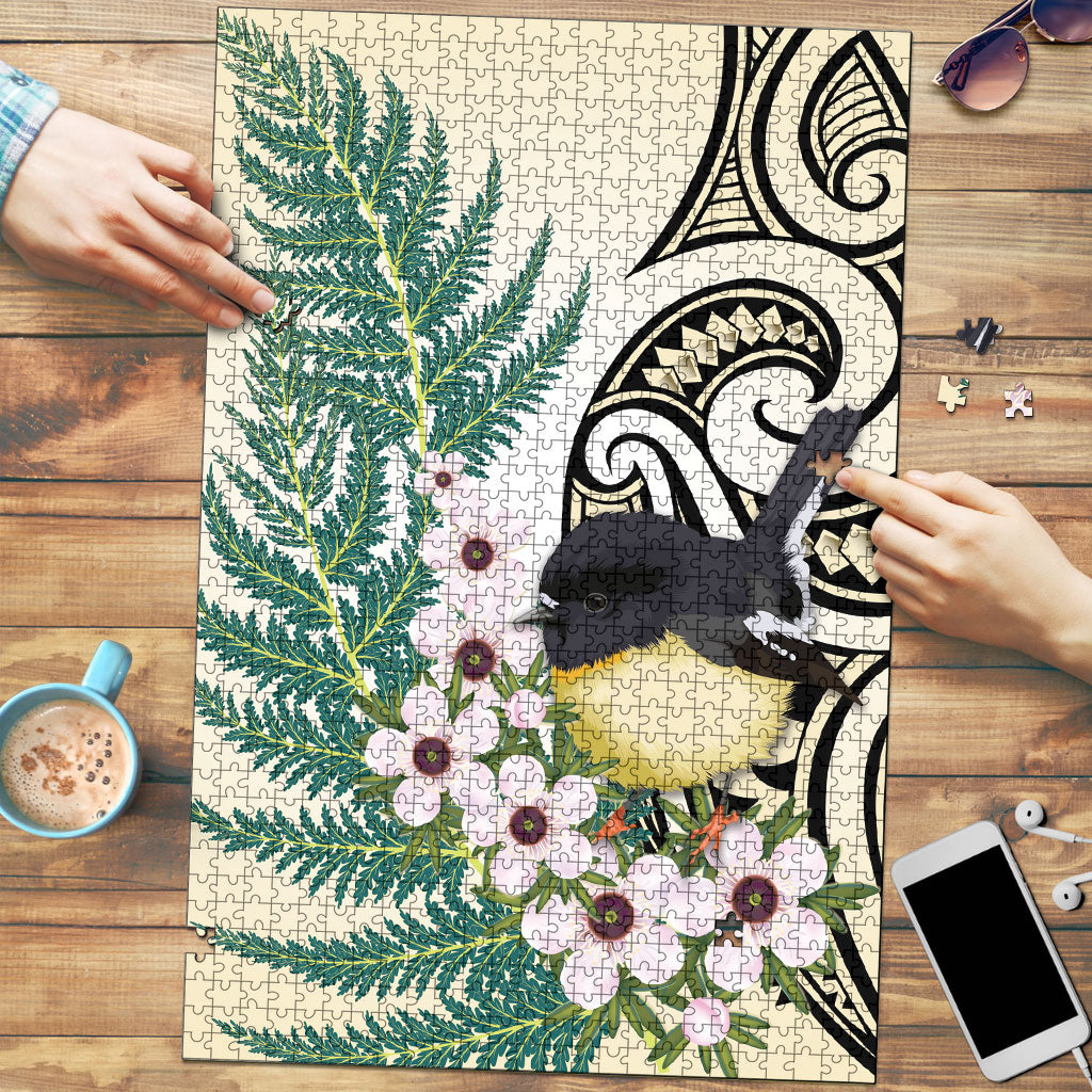 Endemic Tomtit New Zealand Puzzle Miromiro Manuka Silver Fern Maori Pattern