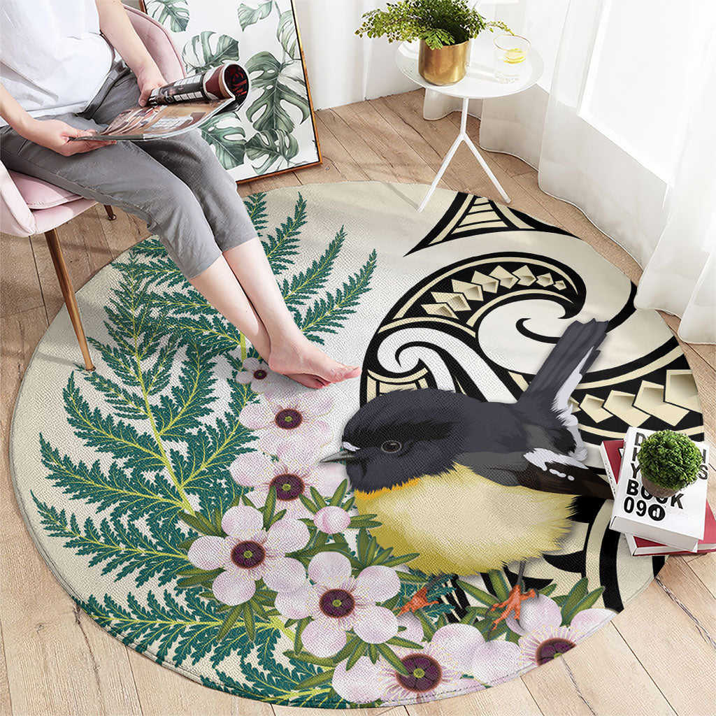 Endemic Tomtit New Zealand Round Carpet Miromiro Manuka Silver Fern Maori Pattern