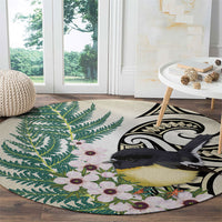 Endemic Tomtit New Zealand Round Carpet Miromiro Manuka Silver Fern Maori Pattern