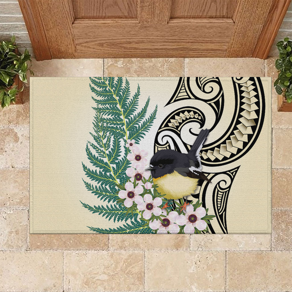 Endemic Tomtit New Zealand Rubber Doormat Miromiro Manuka Silver Fern Maori Pattern
