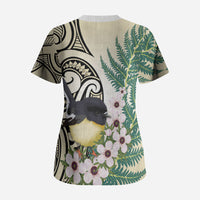 Endemic Tomtit New Zealand Scrub Top Miromiro Manuka Silver Fern Maori Pattern