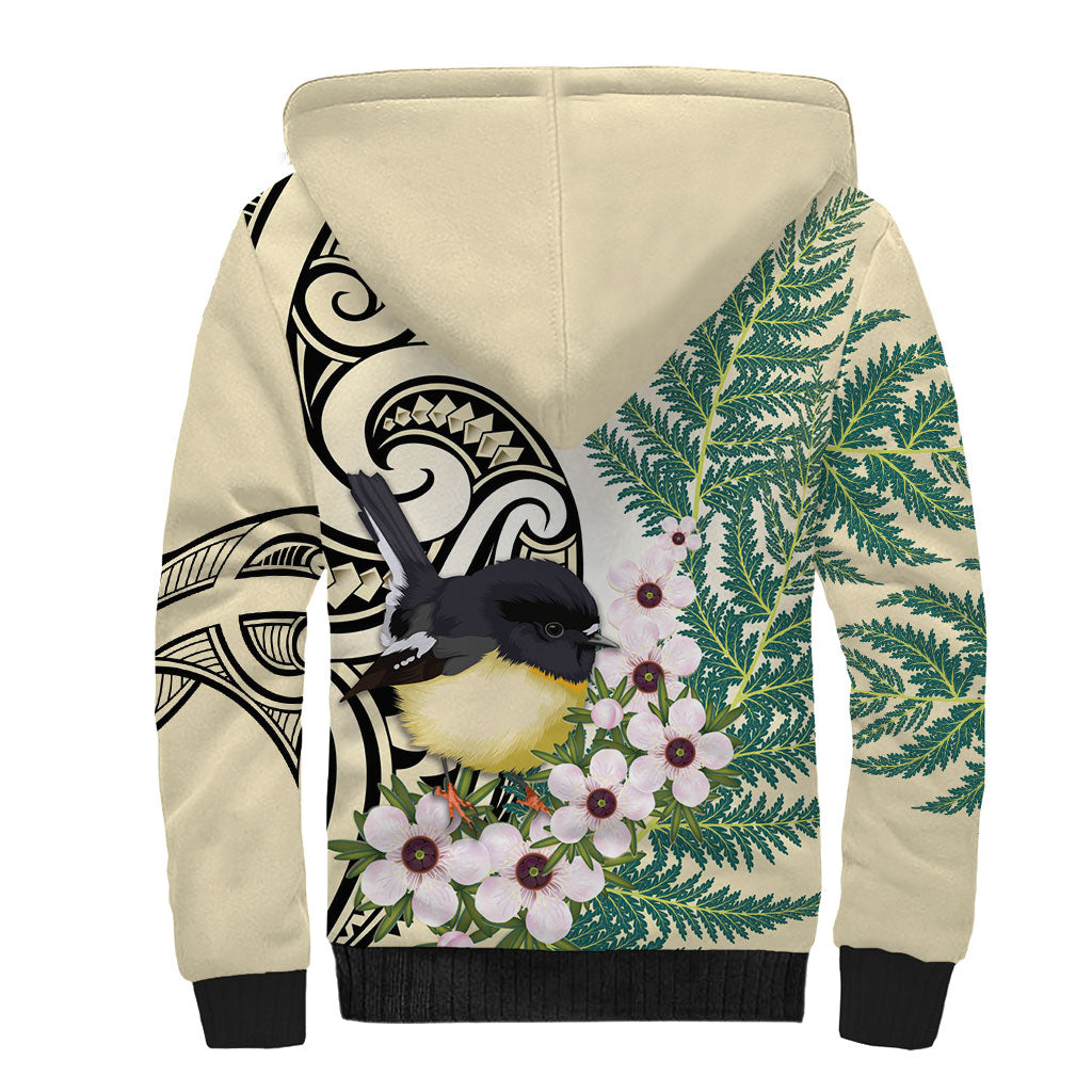 Endemic Tomtit New Zealand Sherpa Hoodie Miromiro Manuka Silver Fern Maori Pattern