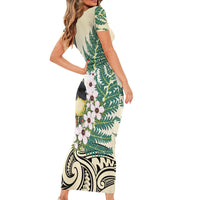 Endemic Tomtit New Zealand Short Sleeve Bodycon Dress Miromiro Manuka Silver Fern Maori Pattern