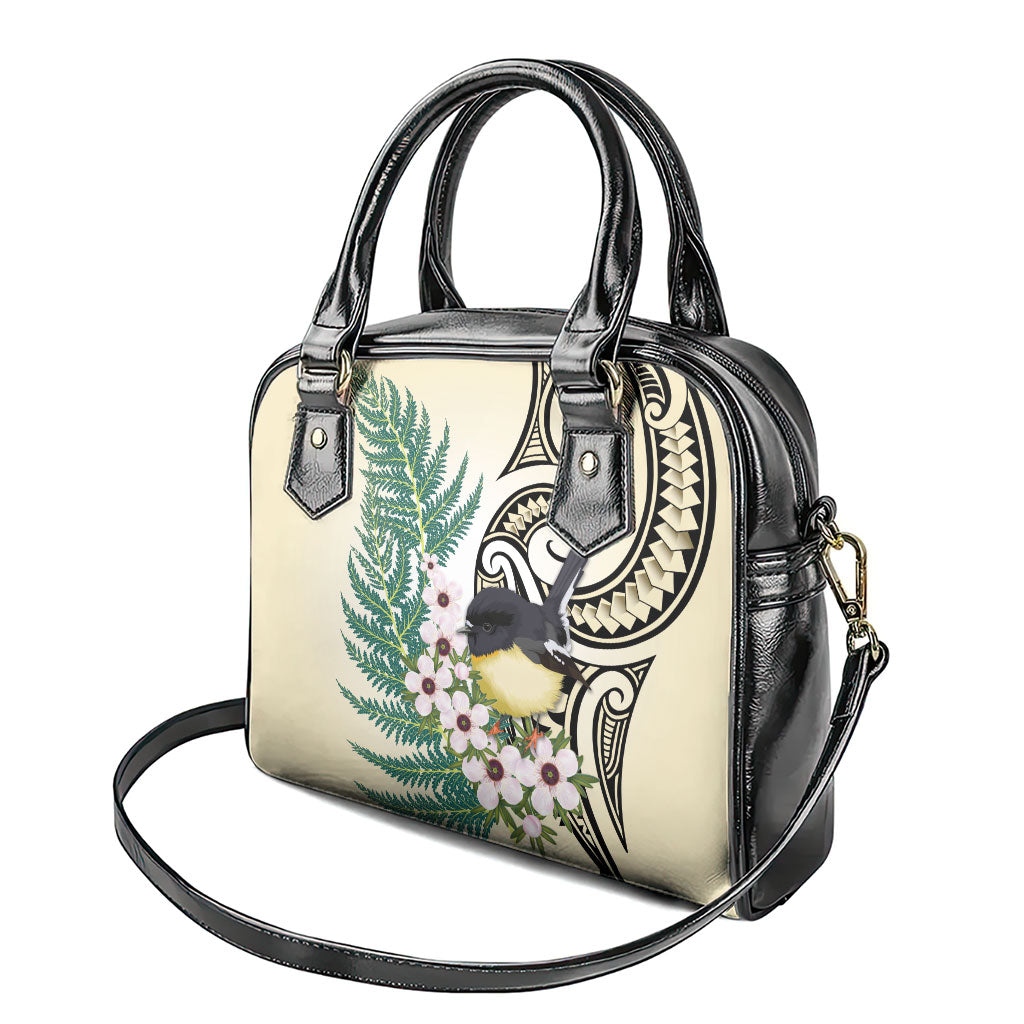Endemic Tomtit New Zealand Shoulder Handbag Miromiro Manuka Silver Fern Maori Pattern