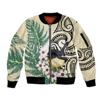 Endemic Tomtit New Zealand Sleeve Zip Bomber Jacket Miromiro Manuka Silver Fern Maori Pattern