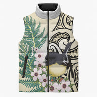 Endemic Tomtit New Zealand Sleeveless Puffer Jacket Miromiro Manuka Silver Fern Maori Pattern