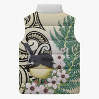 Endemic Tomtit New Zealand Sleeveless Puffer Jacket Miromiro Manuka Silver Fern Maori Pattern