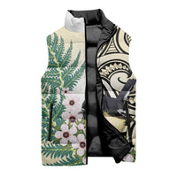 Endemic Tomtit New Zealand Sleeveless Puffer Jacket Miromiro Manuka Silver Fern Maori Pattern
