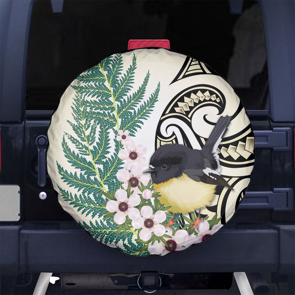 Endemic Tomtit New Zealand Spare Tire Cover Miromiro Manuka Silver Fern Maori Pattern
