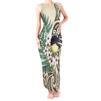 Endemic Tomtit New Zealand Tank Maxi Dress Miromiro Manuka Silver Fern Maori Pattern