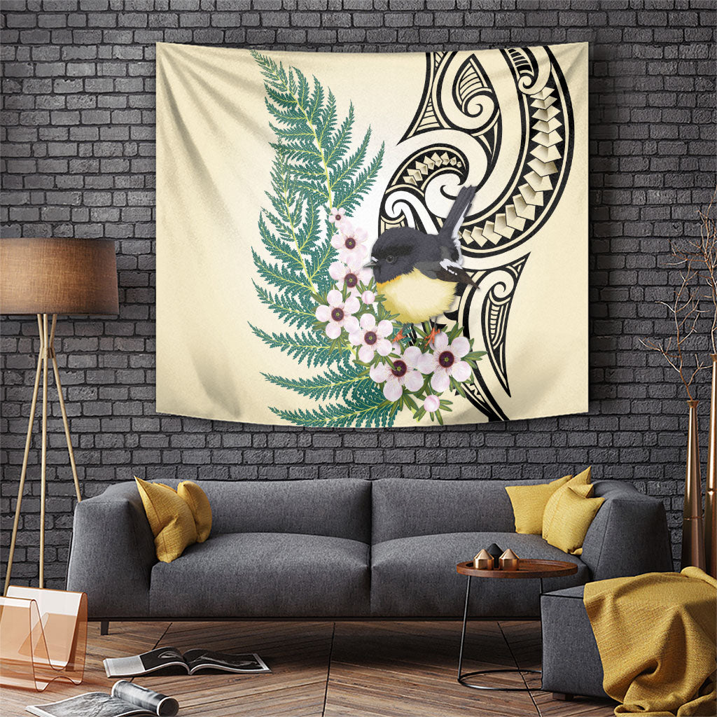 Endemic Tomtit New Zealand Tapestry Miromiro Manuka Silver Fern Maori Pattern