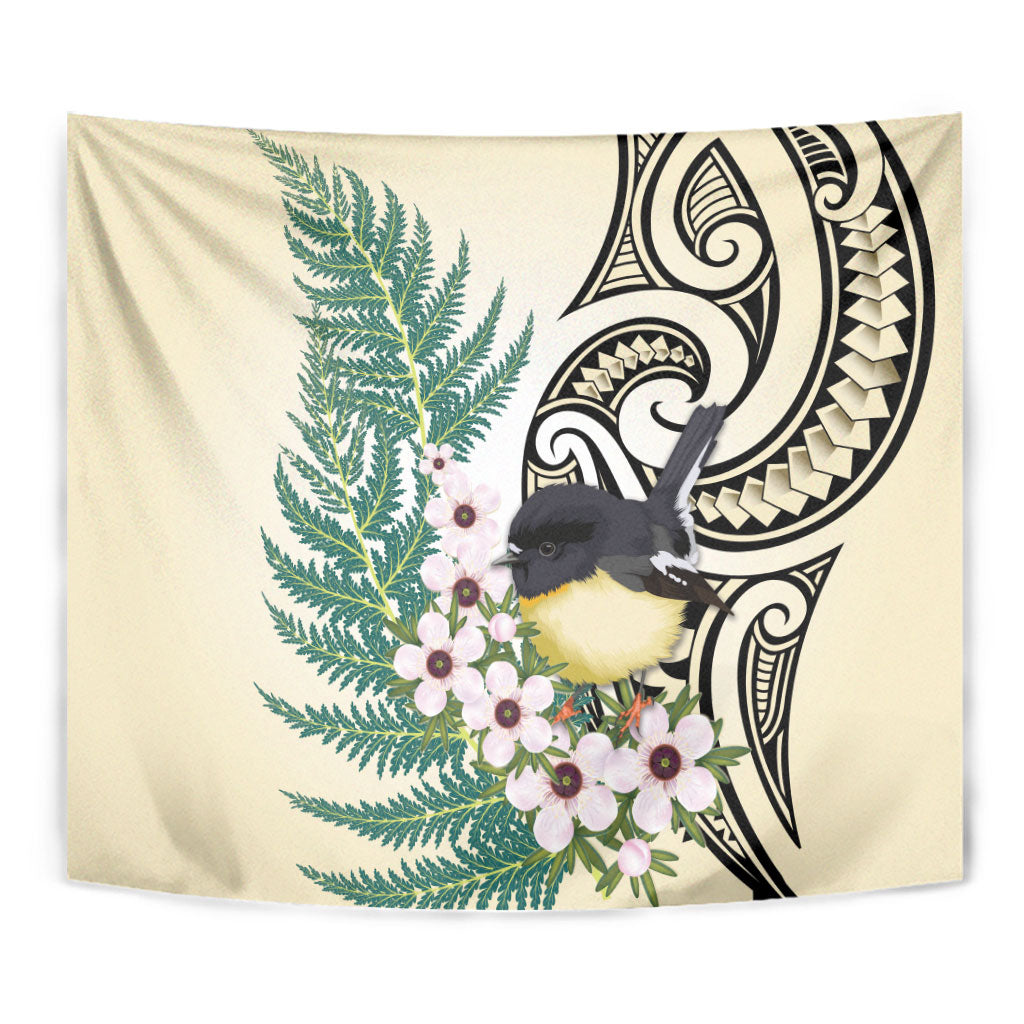 Endemic Tomtit New Zealand Tapestry Miromiro Manuka Silver Fern Maori Pattern