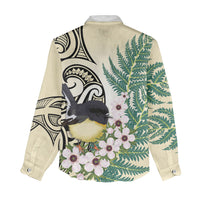 Endemic Tomtit New Zealand Women Casual Shirt Miromiro Manuka Silver Fern Maori Pattern