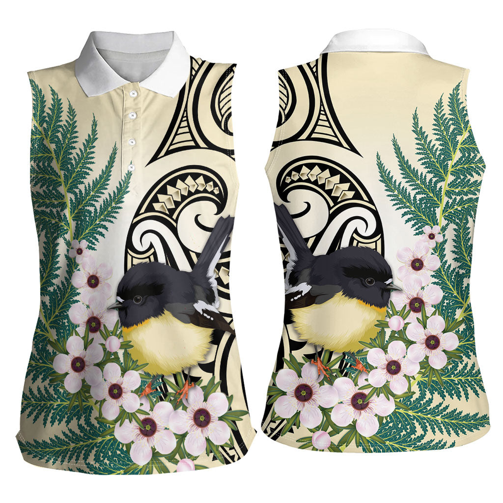 Endemic Tomtit New Zealand Women Sleeveless Polo Shirt Miromiro Manuka Silver Fern Maori Pattern LT14 - Polynesian Pride