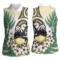 Endemic Tomtit New Zealand Women Sleeveless Polo Shirt Miromiro Manuka Silver Fern Maori Pattern LT14 - Polynesian Pride