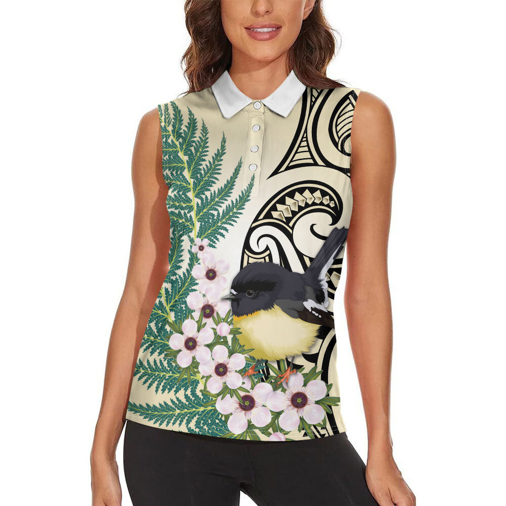 Endemic Tomtit New Zealand Women Sleeveless Polo Shirt Miromiro Manuka Silver Fern Maori Pattern LT14 - Polynesian Pride