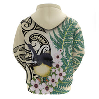 Endemic Tomtit New Zealand Zip Hoodie Miromiro Manuka Silver Fern Maori Pattern
