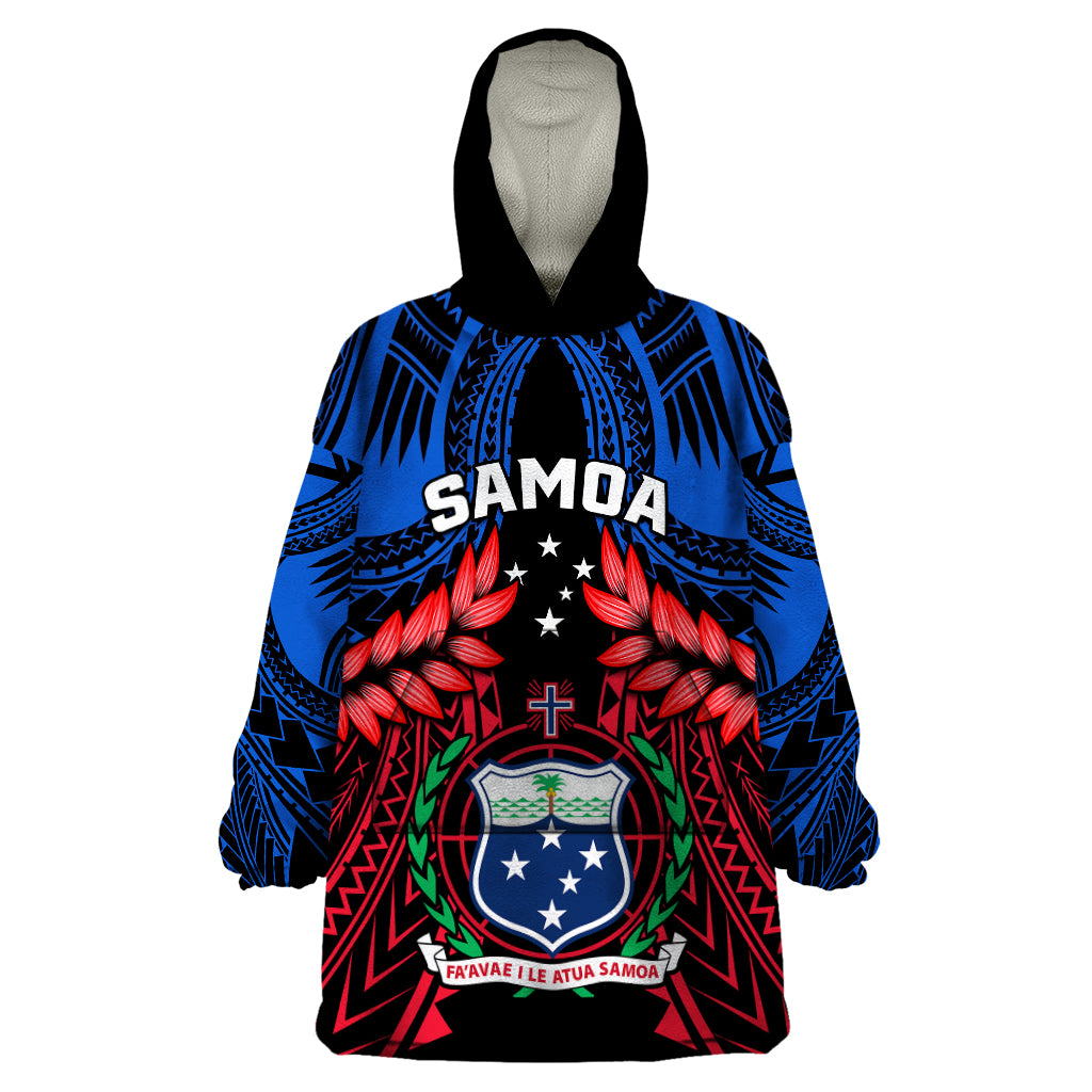 Samoa Wearable Blanket Hoodie Heritage Festival Samoan Tattoo With Ula Fala Kava Bowl LT14 One Size Blue - Polynesian Pride