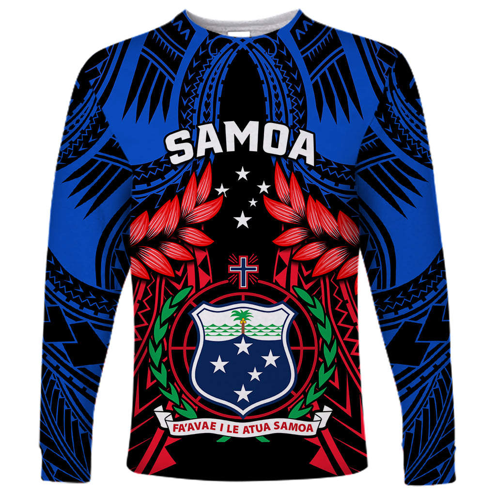 Personalised Samoa Long Sleeve Shirt Heritage Festival Samoan Tattoo With Ula Fala Kava Bowl LT14 Unisex Blue - Polynesian Pride