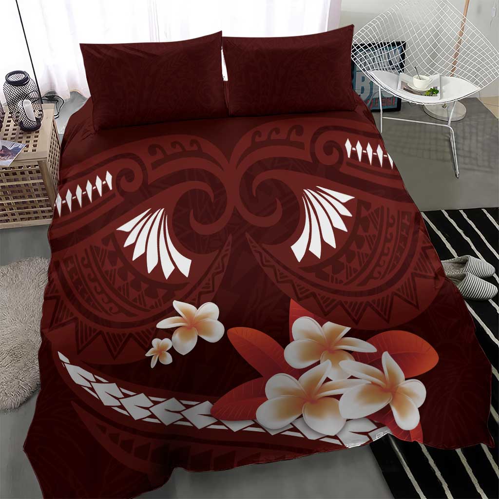 Oxblood Polynesia Bedding Set Tribal Pattern Tropical Frangipani