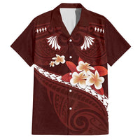 Oxblood Polynesia Family Matching Long Sleeve Bodycon Dress and Hawaiian Shirt Tribal Pattern Tropical Frangipani LT14 Dad's Shirt - Short Sleeve Oxblood - Polynesian Pride