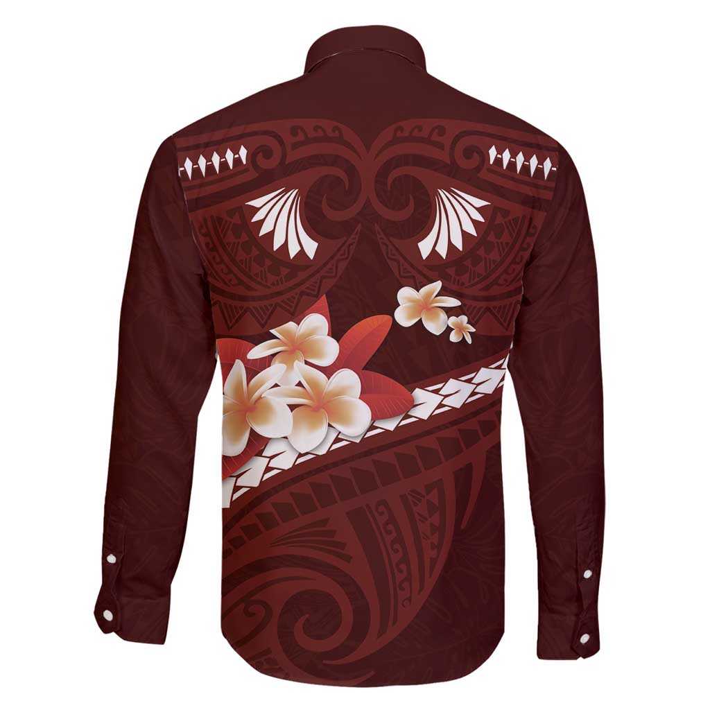 Oxblood Polynesia Family Matching Long Sleeve Bodycon Dress and Hawaiian Shirt Tribal Pattern Tropical Frangipani LT14 - Polynesian Pride