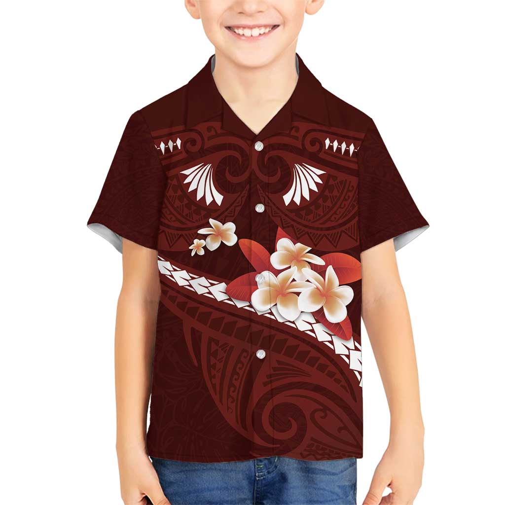 Oxblood Polynesia Family Matching Long Sleeve Bodycon Dress and Hawaiian Shirt Tribal Pattern Tropical Frangipani LT14 Son's Shirt Oxblood - Polynesian Pride