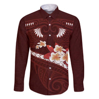 Oxblood Polynesia Family Matching Off Shoulder Short Dress and Hawaiian Shirt Tribal Pattern Tropical Frangipani