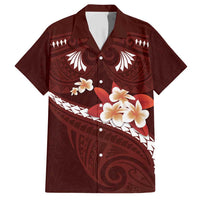 Oxblood Polynesia Family Matching Short Sleeve Bodycon Dress and Hawaiian Shirt Tribal Pattern Tropical Frangipani LT14 Dad's Shirt - Short Sleeve Oxblood - Polynesian Pride