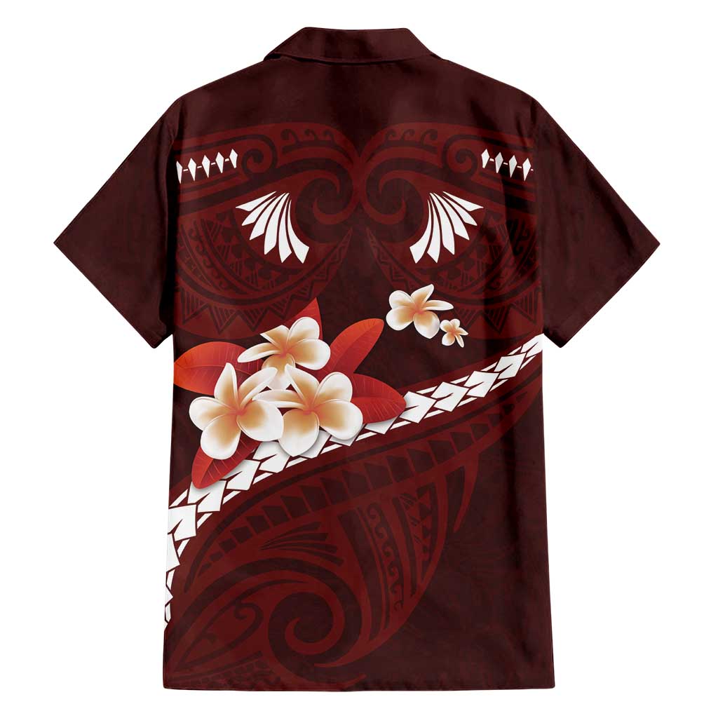Oxblood Polynesia Family Matching Short Sleeve Bodycon Dress and Hawaiian Shirt Tribal Pattern Tropical Frangipani LT14 - Polynesian Pride