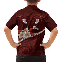 Oxblood Polynesia Hawaiian Shirt Tribal Pattern Tropical Frangipani