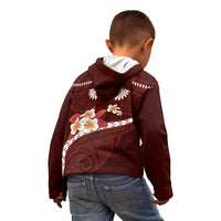 Oxblood Polynesia Kid Hoodie Tribal Pattern Tropical Frangipani