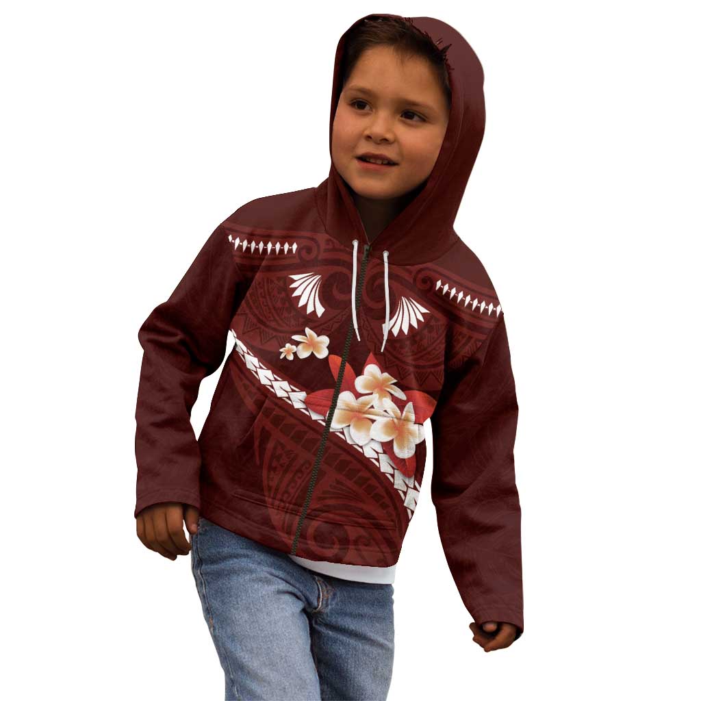 Oxblood Polynesia Kid Hoodie Tribal Pattern Tropical Frangipani