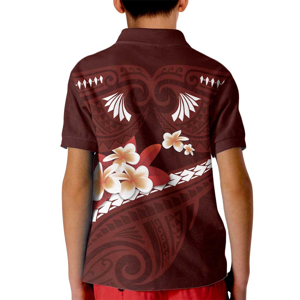 Oxblood Polynesia Kid Polo Shirt Tribal Pattern Tropical Frangipani