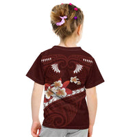 Oxblood Polynesia Kid T Shirt Tribal Pattern Tropical Frangipani