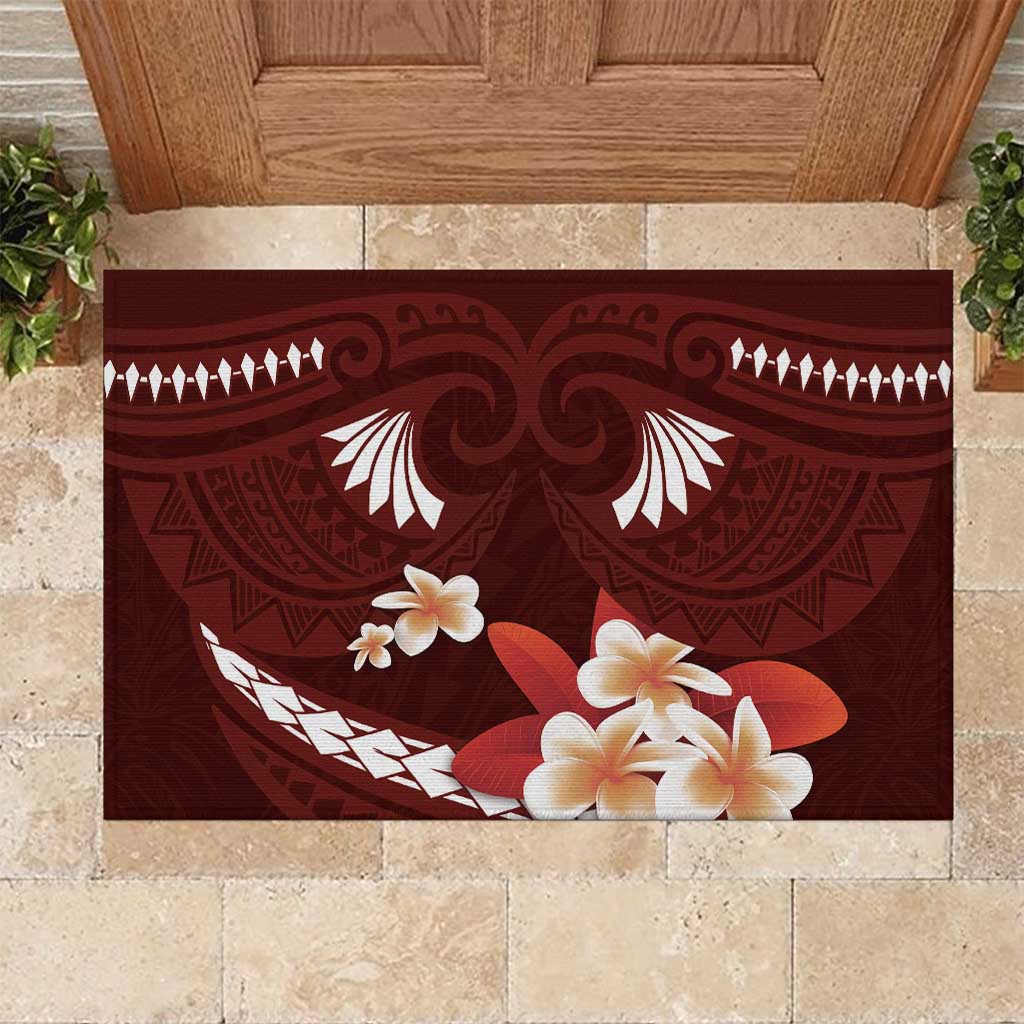 Oxblood Polynesia Rubber Doormat Tribal Pattern Tropical Frangipani