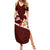 Oxblood Polynesia Summer Maxi Dress Tribal Pattern Tropical Frangipani