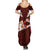 Oxblood Polynesia Summer Maxi Dress Tribal Pattern Tropical Frangipani