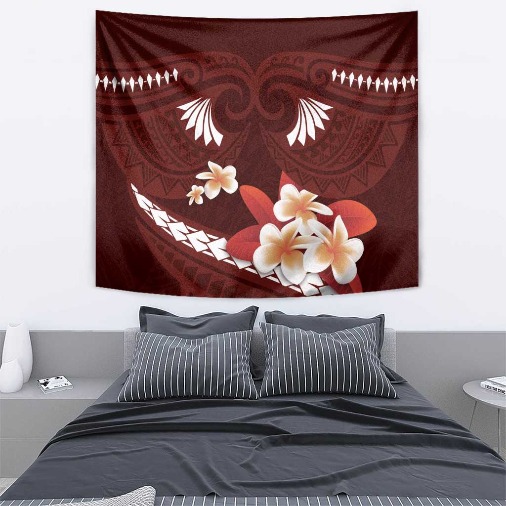 Oxblood Polynesia Tapestry Tribal Pattern Tropical Frangipani