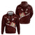Oxblood Polynesia Zip Hoodie Tribal Pattern Tropical Frangipani