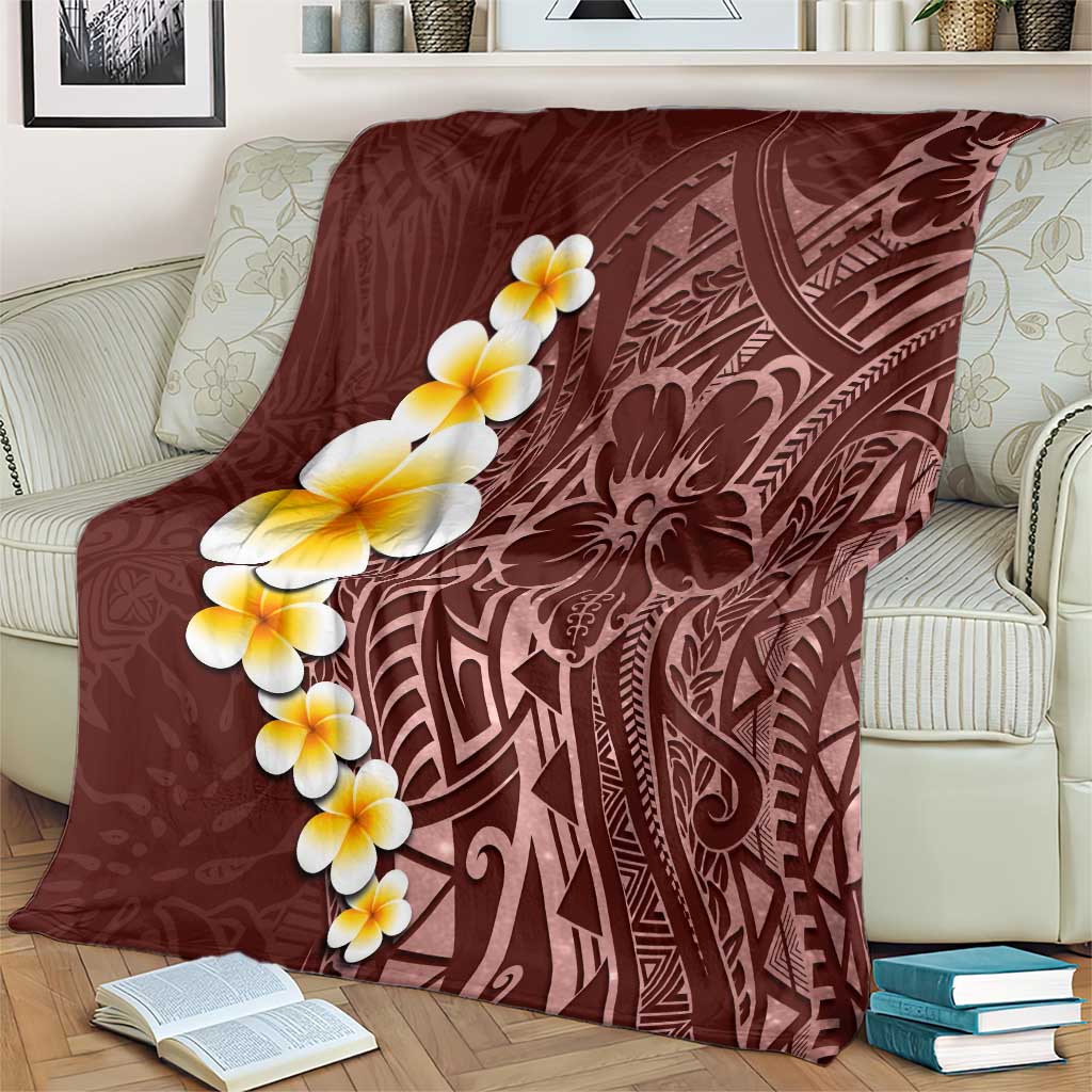 Oxblood Tropical Plumeria With Galaxy Polynesian Art Blanket